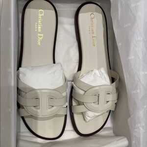Dior Cream D club Leather Slide Sandals with Signature Logo size 38.5